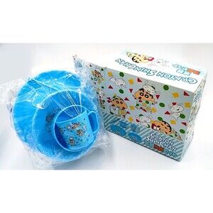 Crayon Shinchan Shiro 5-Piece Blue Tableware Set Plate Bowl Cup Chopsticks